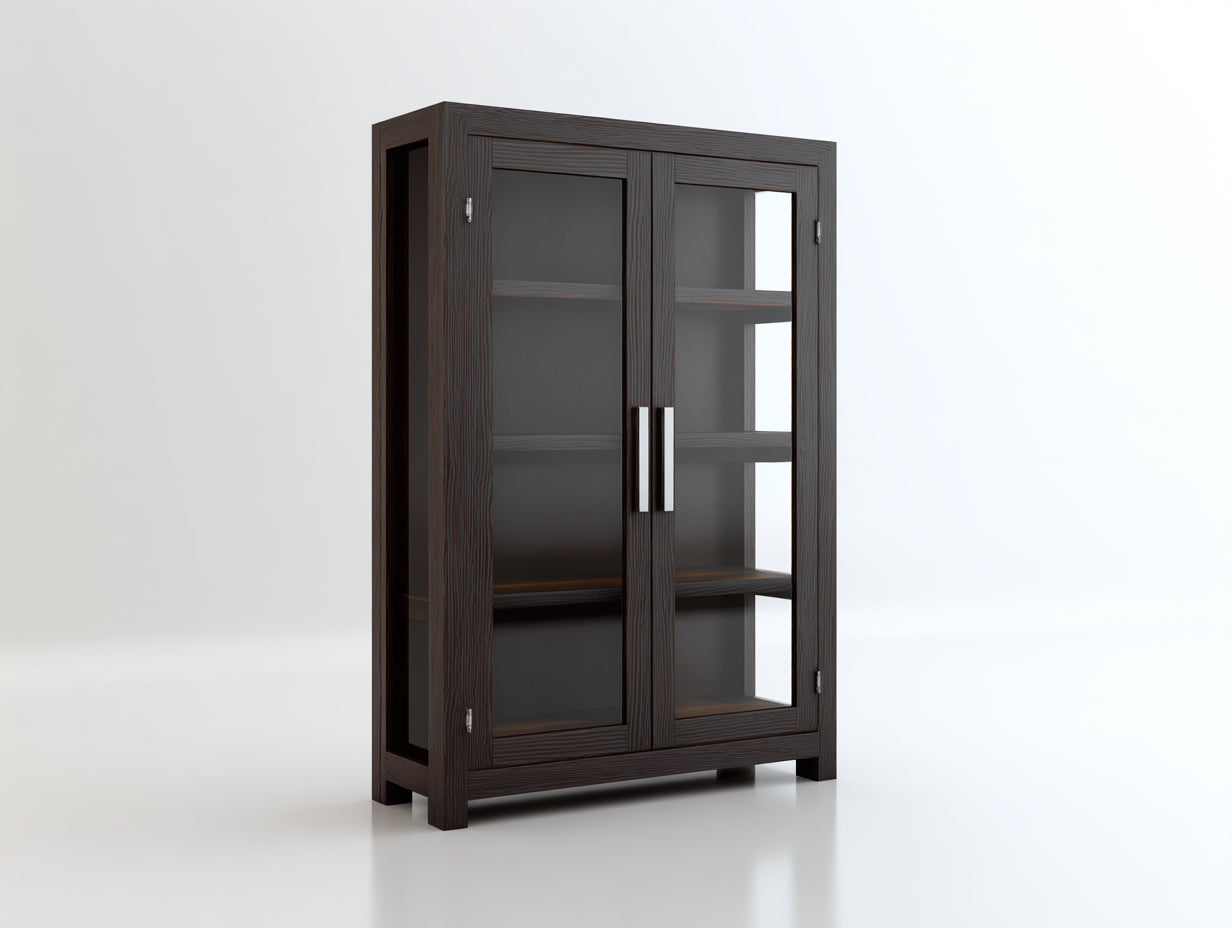 Vitrinen - Holzwerkstoff und Glas 105 x 42 x 180 cm - Dunkelbraun - Für Küche und Esszimmer - Modernes Design mit 2 Glastüren und 3 Einlegeböden