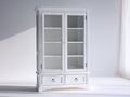 Vitrinen - Holzwerkstoff und Glas 115 x 43 x 195 cm - Weiß - Für Küche und Esszimmer - Klassisches Design mit 2 Glastüren und 2 Schubladen