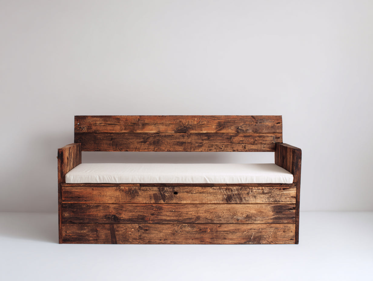 Gartenbank Holz 160x55x85 cm - Braun-Weiß - rustikale Sitzbank mit Armlehnen für Garten und Terrasse
