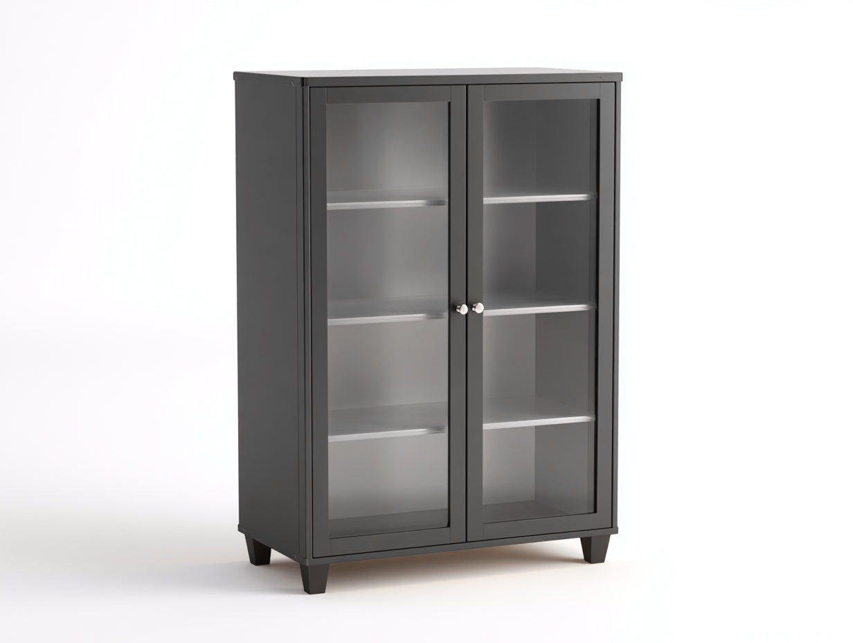 Vitrinen Holzwerkstoff Glas 110x38x140 cm - Dunkelgrau - modern mit zwei Glastüren