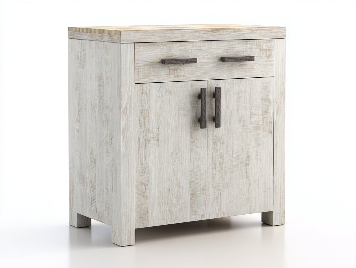 Sideboards aus Holzwerkstoff 85x40x90 cm - Weiß gekalkt - Landhaus Design mit Türen und Schublade