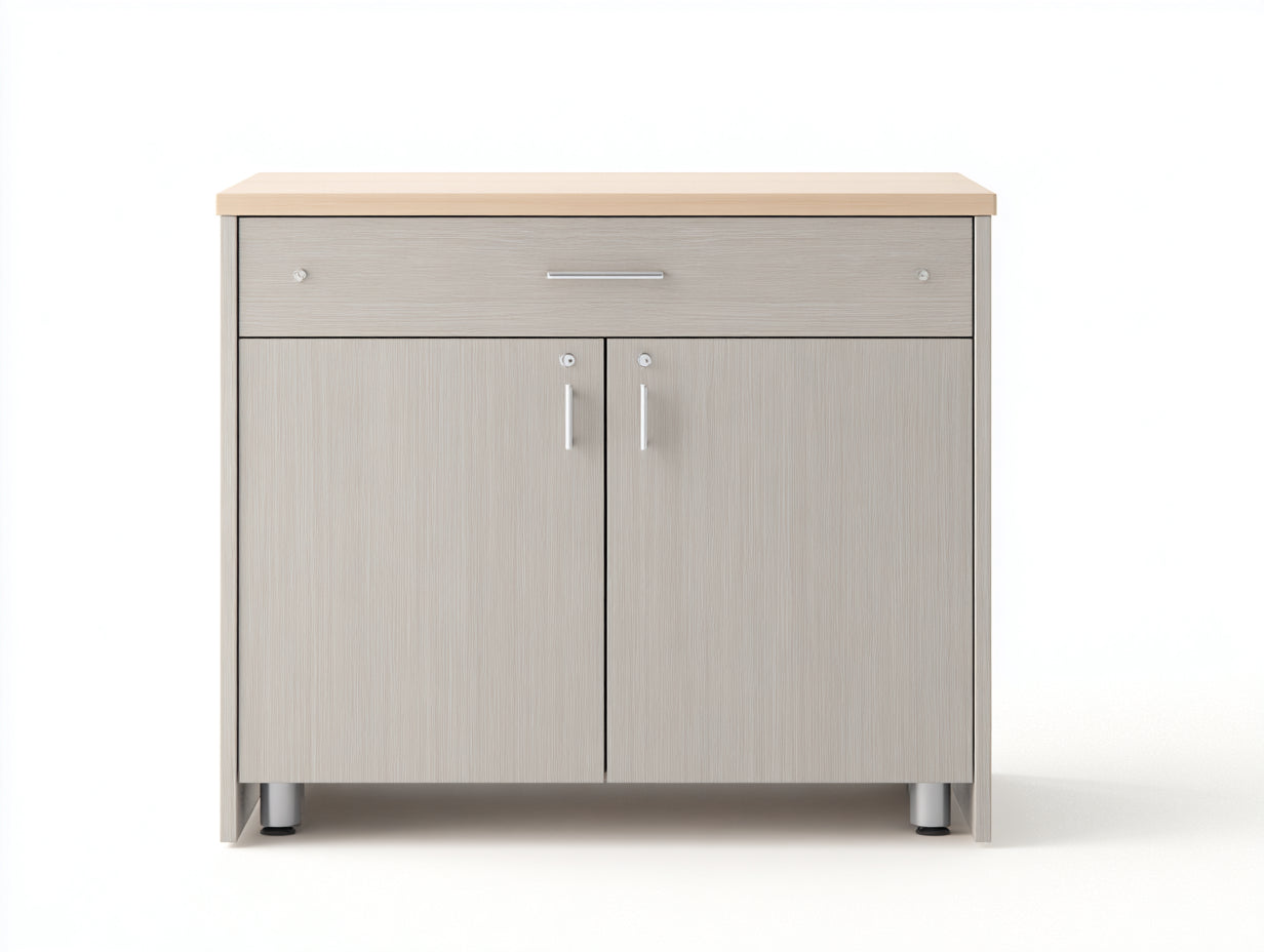 Sideboards aus Holzwerkstoff 95x40x90 cm - Eiche hell-Beige - Modernes Design mit Türen und Schublade