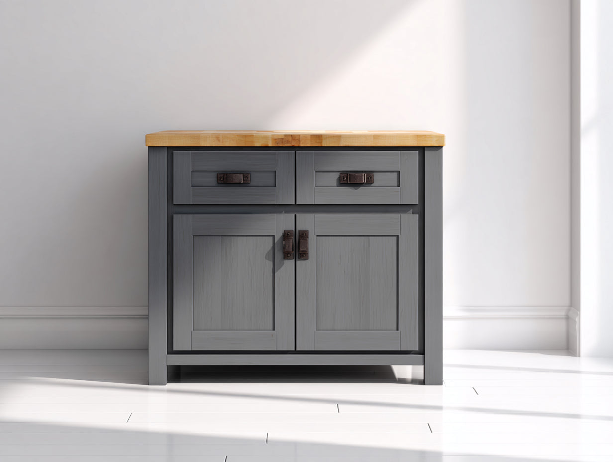 Sideboards aus Holzwerkstoff und Holz 100x40x90 cm - Grau-Natur - Landhausstil mit zwei Türen und zwei Schubladen