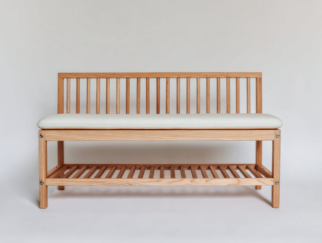 Gartenbank aus Massivholz 140 x 55 x 90 cm - Natur und Cremeweiß - mit Ablagefläche im skandinavischen Stil