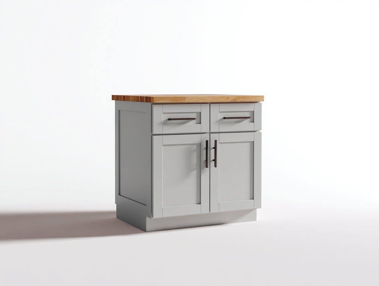 Sideboards - Holzwerkstoff 90 x 42 x 92 cm - Grau und Naturholz - Für Esszimmer und Wohnzimmer - Landhausdesign mit 2 Türen und 2 Schubladen