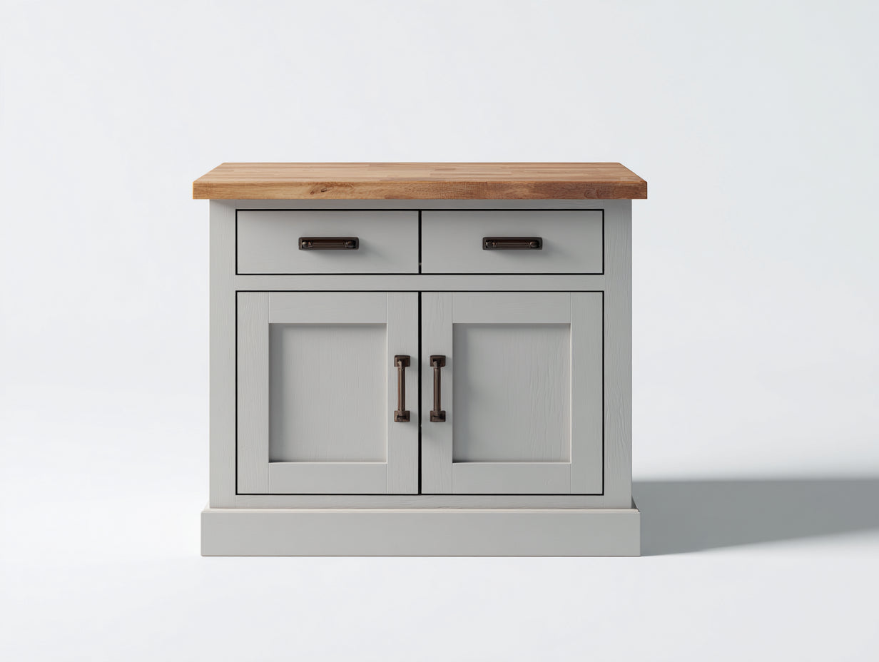Sideboards aus Holzwerkstoff und Holz 90x40x88 cm - Hellgrau-Natur - Landhausstil mit zwei Türen und zwei Schubladen