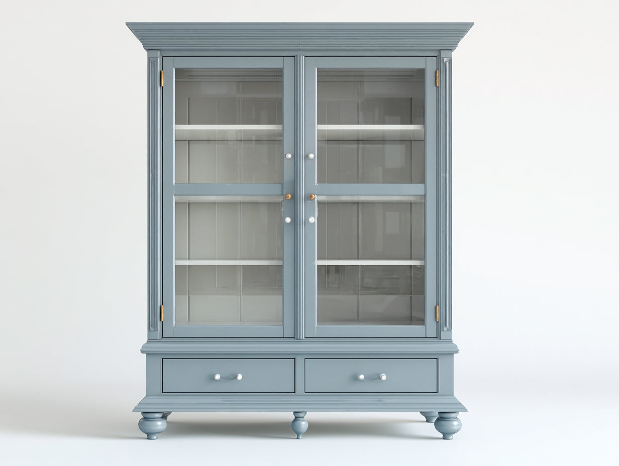 Vitrinen Holzwerkstoff Glas 130x42x190 cm - Blaugrau - klassisch mit zwei Glastüren