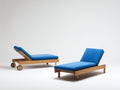 Sonnenliege 2er Set aus Holz 200 x 70 x 85 cm - Natur und Blau - Verstellbare Rückenlehne mit Rollen für den Außenbereich