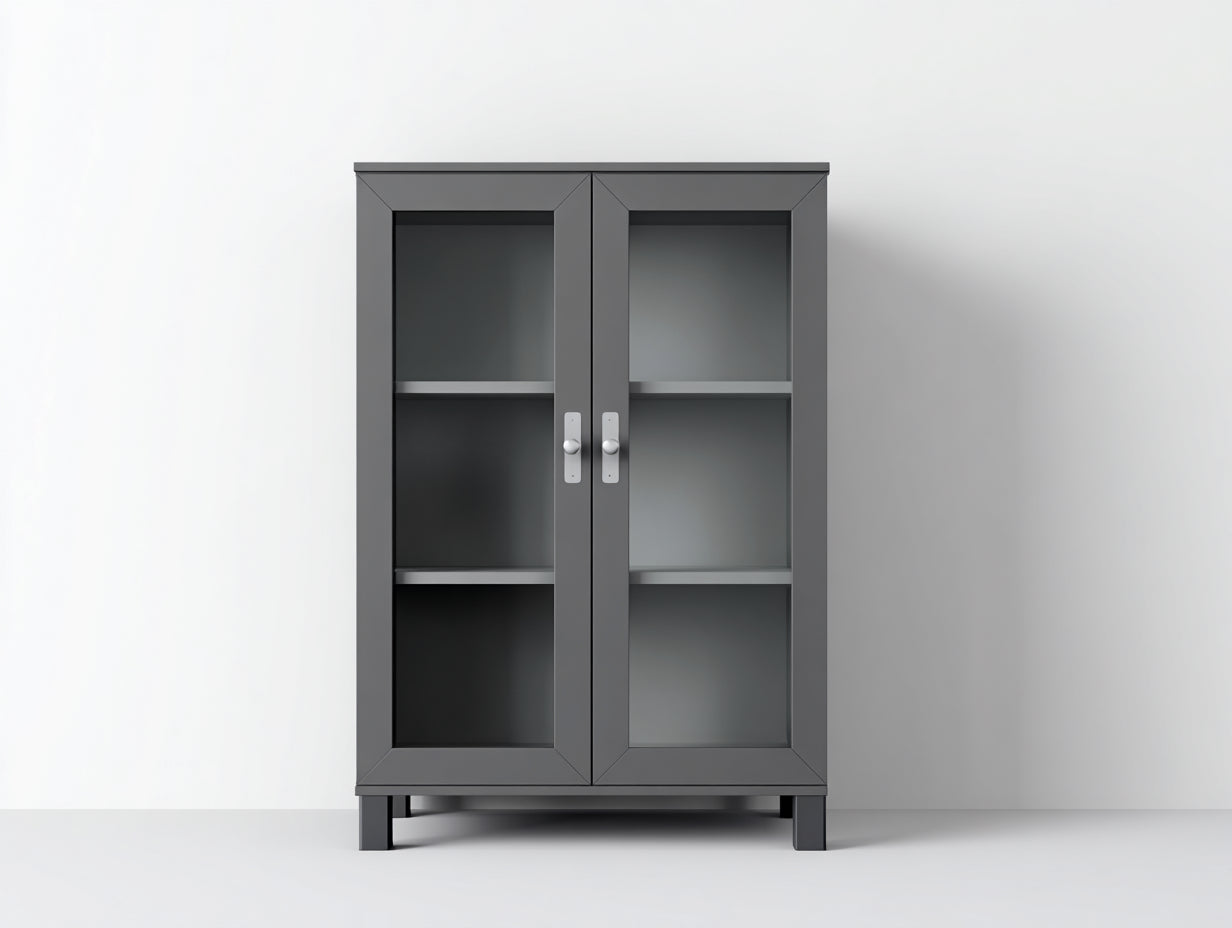 Vitrinen aus Holzwerkstoff und Glas 90x40x150 cm - Dunkelgrau - Modernes Design mit Glastüren