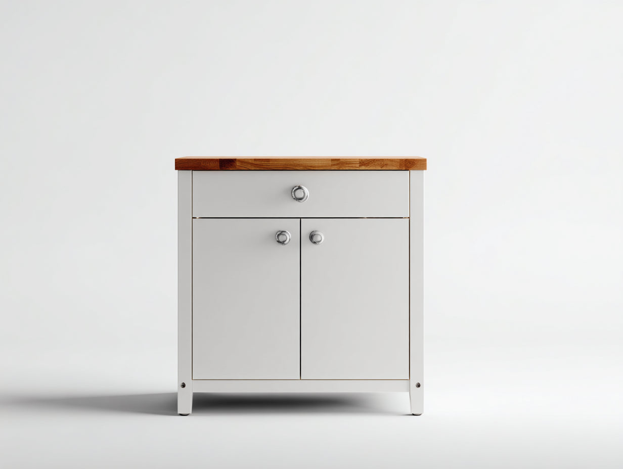 Sideboards aus Holzwerkstoff 80x40x85 cm - Weiß-Naturholz - Modernes Design mit Türen und Schublade