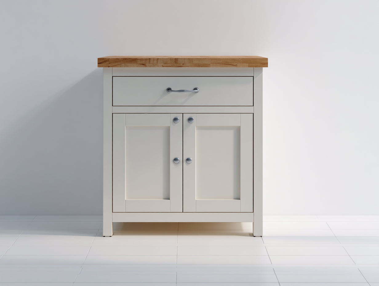 Sideboards - Holzwerkstoff 80 x 40 x 90 cm - Cremeweiß und Naturholz - Für Esszimmer und Wohnzimmer - Landhausdesign mit 2 Türen und 1 Schublade