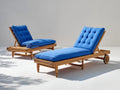 Sonnenliege 2er Set Holz 200x70x90 cm - Natur-Blau - rollbare Gartenliege mit verstellbarer Rückenlehne für Garten und Terrasse
