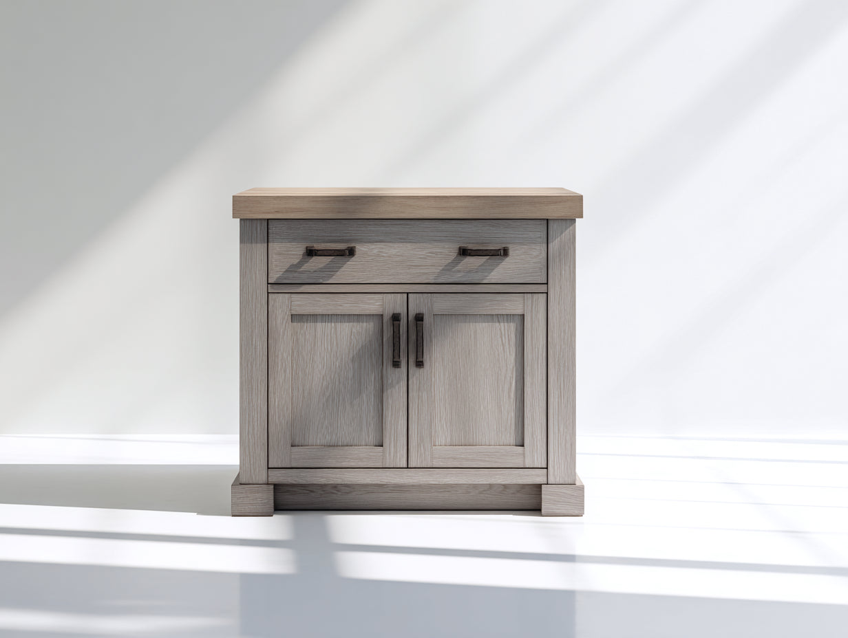 Sideboards - Holzwerkstoff 85 x 40 x 90 cm - Grau und Naturholz - Für Esszimmer und Wohnzimmer - Landhausdesign mit 2 Türen und 1 Schublade