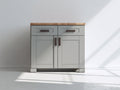Sideboards Holzoptik mit 2 Türen und 2 Schubladen 120x40x95 cm - Grau-Natur - Stauraum für Esszimmer
