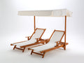 Sonnenliege 2er Set aus Holz 210 x 200 x 200 cm - Braun und Cremeweiß - Mit Sonnendach und verstellbaren Rückenlehnen für den Außenbereich