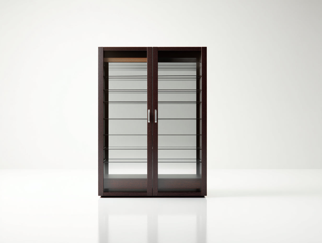 Vitrinen aus Holz und Glas 90x35x150 cm - Dunkelbraun - modern mit zwei Glastüren