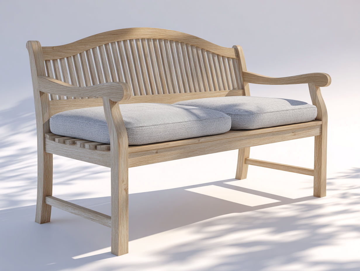 Gartenbank aus Holz 150 x 65 x 95 cm - Natur und Hellgrau - Zweiersitzbank mit geschwungener Rückenlehne für Garten und Terrasse