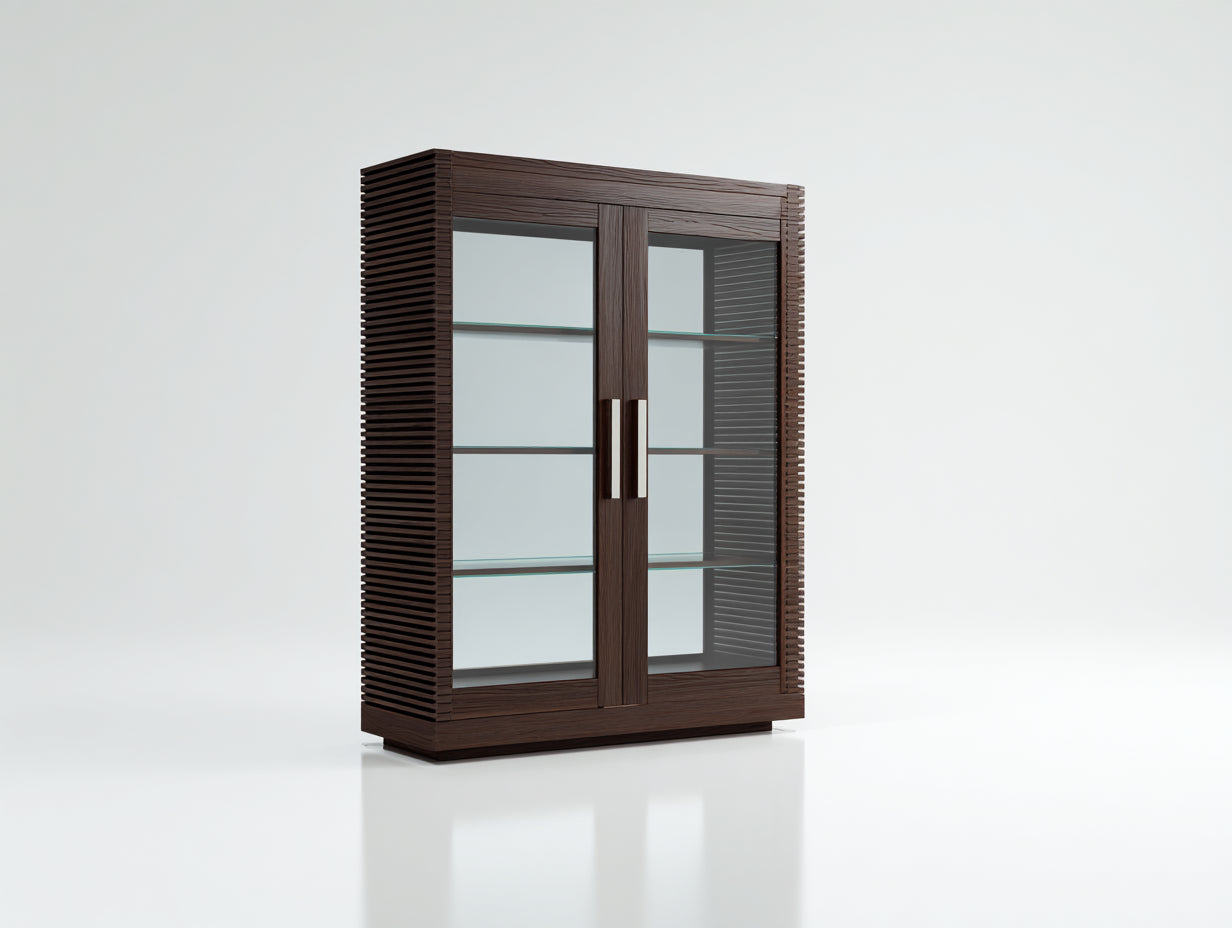 Vitrinen Holzwerkstoff Glas 120x40x135 cm - Dunkelbraun - modern mit zwei Glastüren