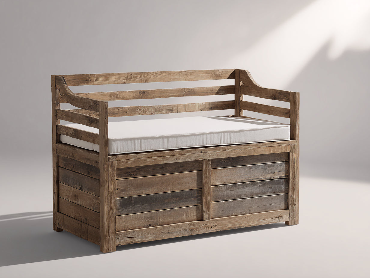 Gartenbank - Massivholz 135 x 65 x 95 cm - Naturbraun und Weiß - Für Garten und Terrasse - Rustikales Design mit Stauraum und Lattenrahmen