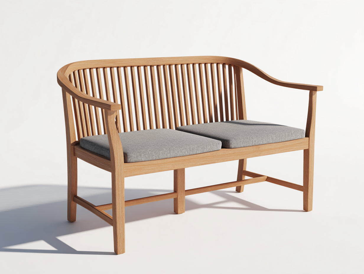 Gartenbank aus Massivholz 145 x 62 x 88 cm - Natur und Grau - geschwungene Rückenlehne