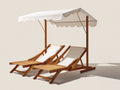 2er-Set Sonnenliegen aus Massivholz mit Sonnendach 180 x 60 x 85 cm - Natur und Weiß - verstellbare Rückenlehnen